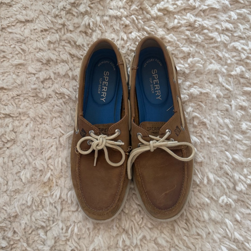 Sperry top sider men’s memory foam tan boat shoe size 10.5